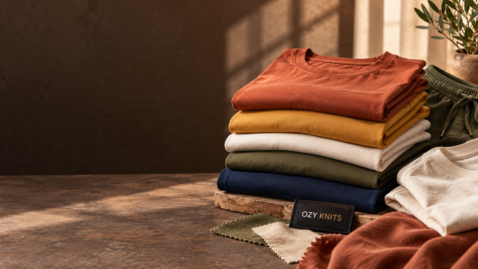 OZY KNITS folded cotton T-shirts in warm garment colors