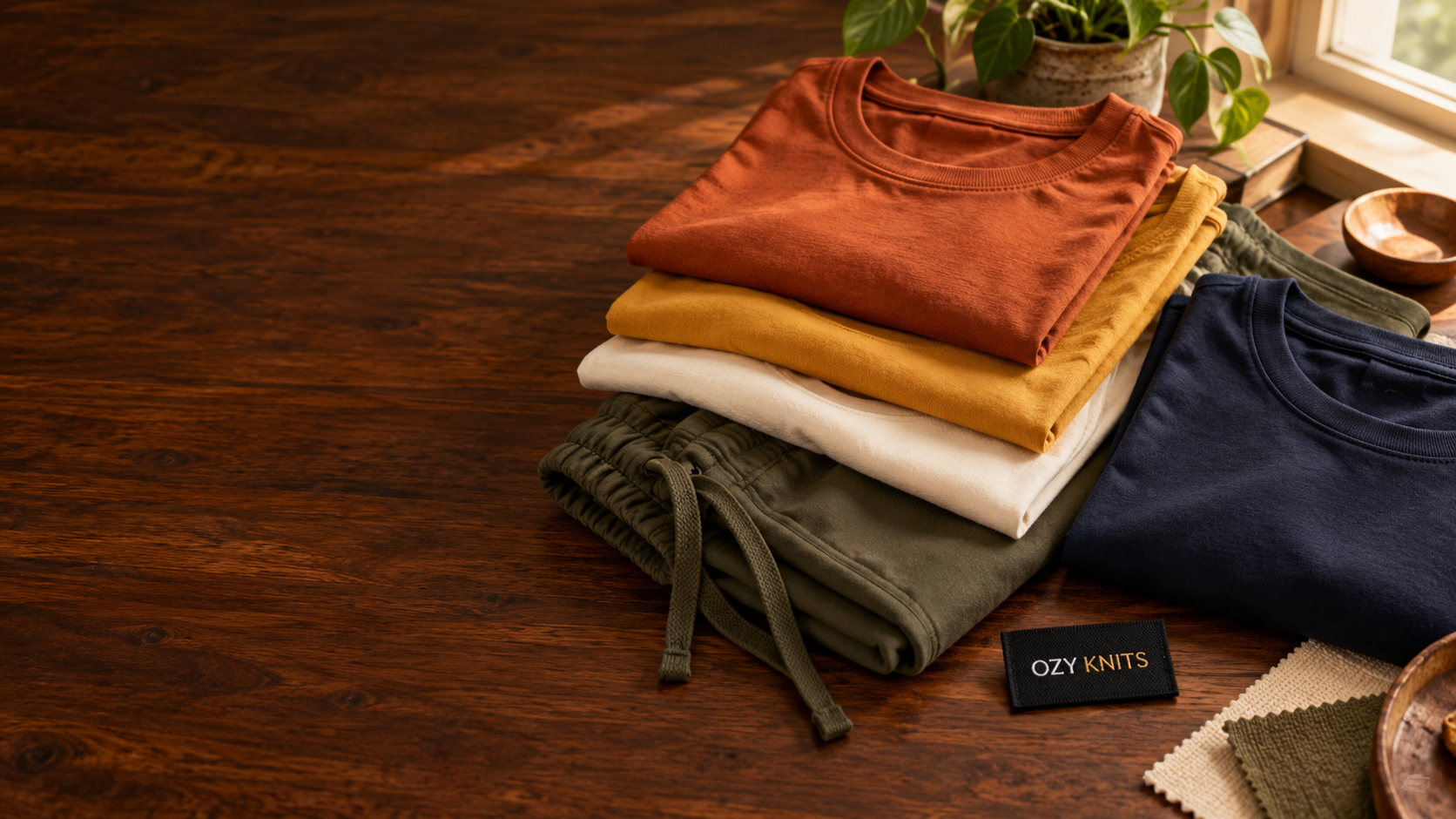 OZY KNITS folded colorful cotton T-shirts and casual garments