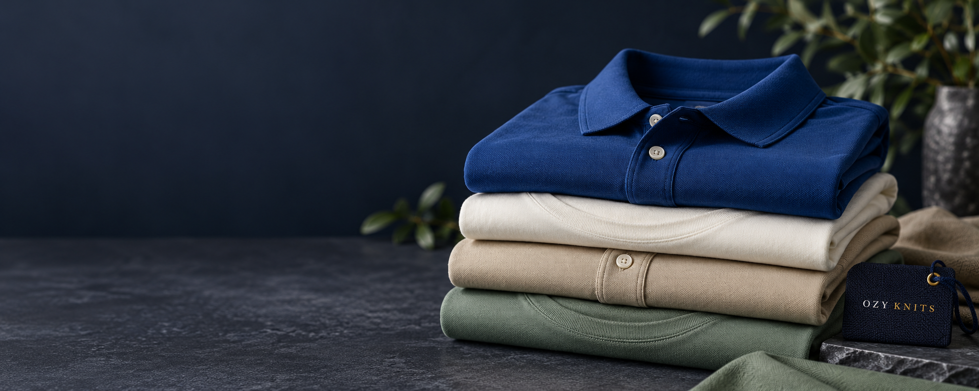 OZY KNITS folded polo shirts and cotton garments